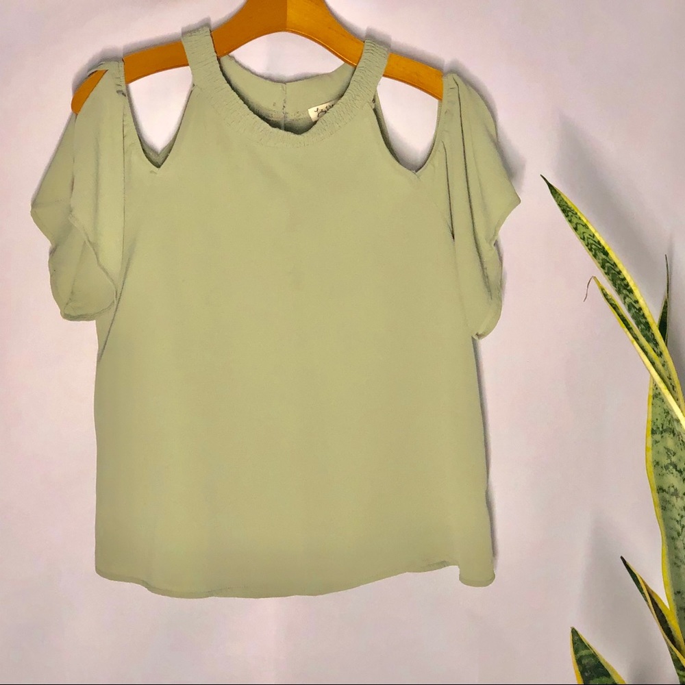 Cold shoulder sage green blouse. Size M.